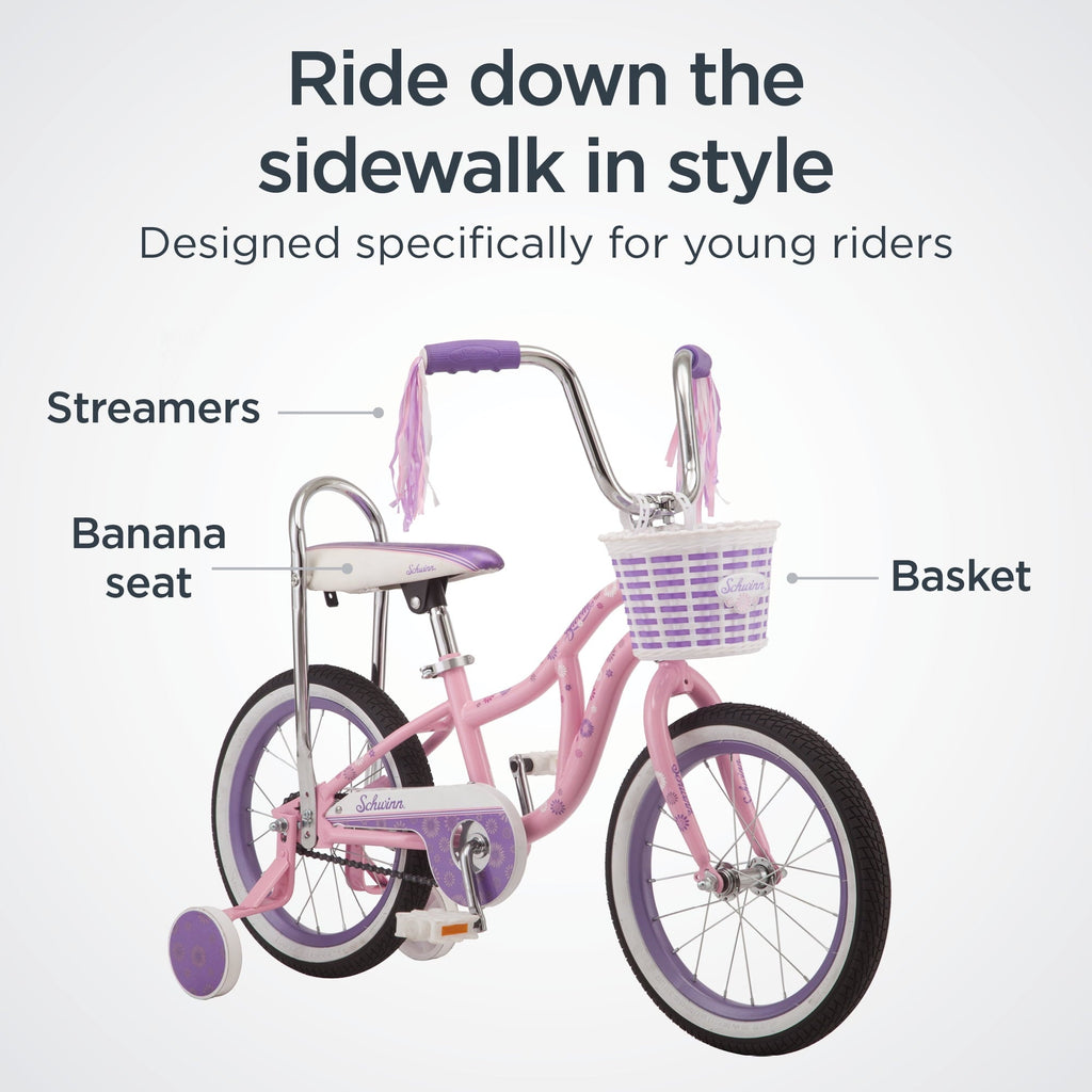 Schwinn Bloom  16-in. Kid's Bike with Training Wheels, Pink Child Bicycle